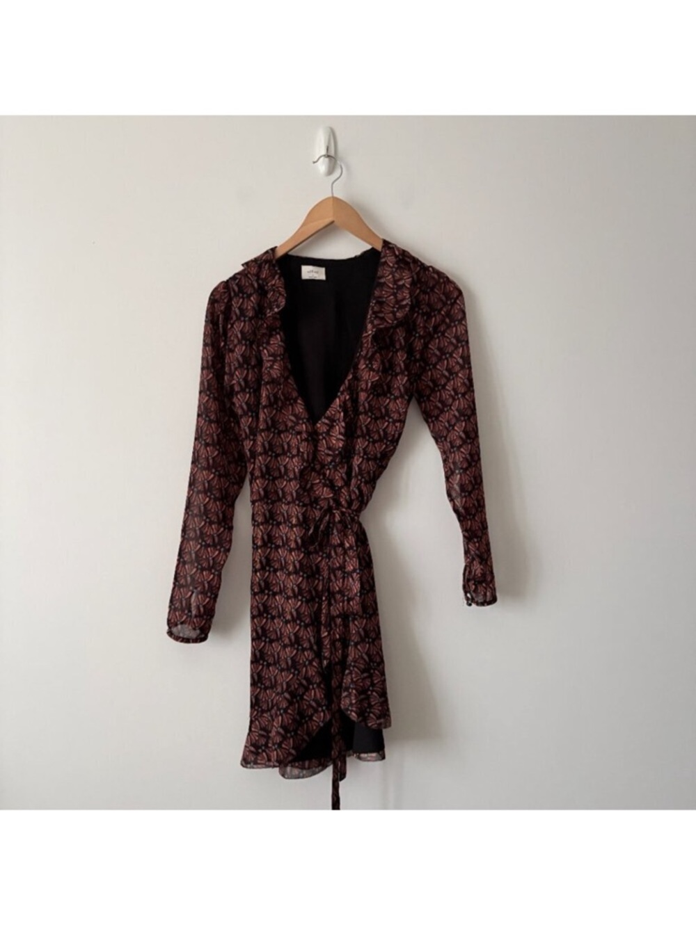 Wilfred Maroon & Black Printed Wrap Dress with Long Sleeves